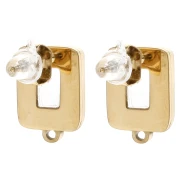 Clous d'oreilles rectangle 13x9 mm cabochon verre - Acier inox 304L Doré - Rose x2