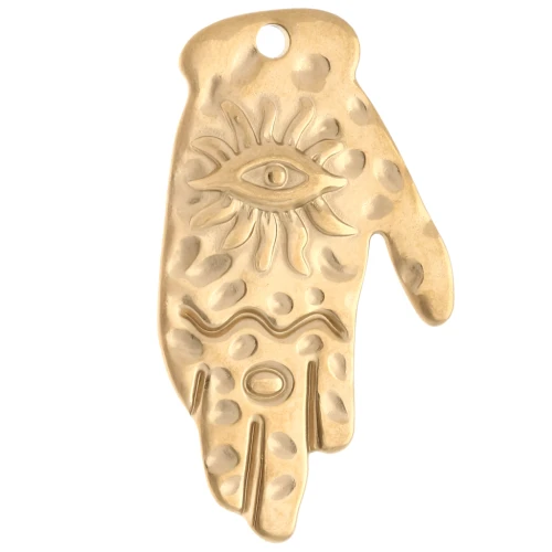 Pendentif main martelé 43x25 mm - motif oeil - Acier inoxydable 304 Doré x1