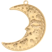 Pendentif demi-lune 51x39 mm - motif fleurs et étoiles - Acier inoxydable 304 Doré