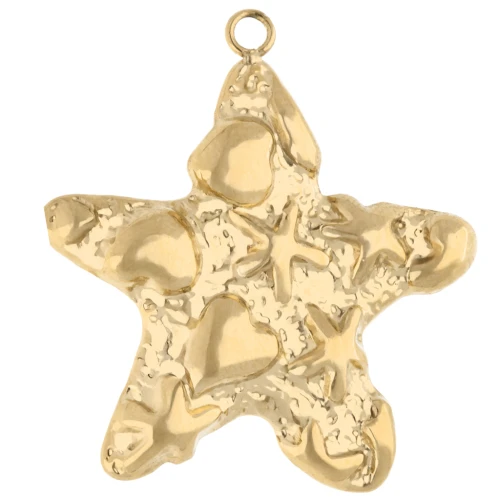 Pendentif étoile de mer 28x26 mm motif coquillages - Acier inoxydable 304 Doré x1
