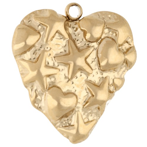Pendentif coeur 22x21.5 mm - motif marin en relief - Acier inoxydable 304 Doré x1