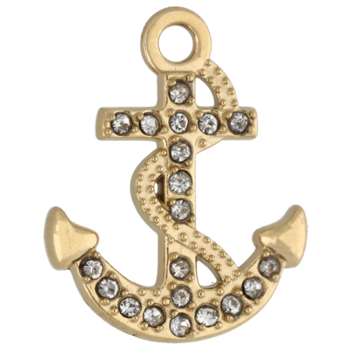 Breloque ancre 19x15 mm avec strass - Acier inoxydable 304 Doré - Crystal x1