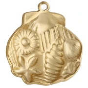 Pendentif coquillage 21x20 mm motif marin en relief - Acier inoxydable 304 Doré x1