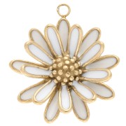 Pendentif fleur en 3D 23 mm avec résine époxy - Acier inox 304 Doré - Blanc x1