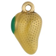 Breloque mangue 15x8.5 mm en résine époxy - Acier inoxydable 304 Doré - Jaune x1