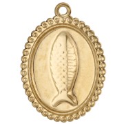 Pendentif ovale 23x17.5 mm - motif poisson - Acier inox 304 Doré - Bleu ciel x1