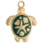 Pendentif tortue 23.5x18 mm - motif coquillage - Acier inox 304 Doré - Vert x1|raw }}