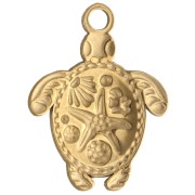 Pendentif tortue 23.5x18 mm - motif coquillage - Acier inox 304 Doré - Vert x1