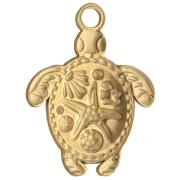 Pendentif tortue 23.5x18 mm - motif coquillage - Acier inox 304 Doré - Vert x1