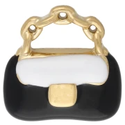 Breloque sac à main 12 mm en résine époxy - Acier inox 304 Doré - Blanc - Noir x1