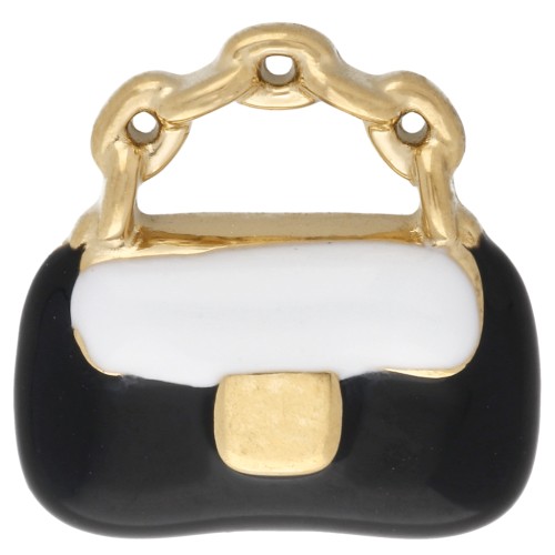 Breloque sac à main 12 mm en résine époxy - Acier inox 304 Doré - Blanc - Noir x1