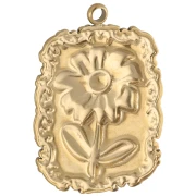 Pendentif cadre 26x18 mm motif fleur - résine époxy - Acier inox 304 Doré - Rose