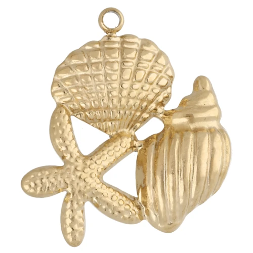 Pendentif étoile de mer et coquillages 22x20 mm - Acier inoxydable 304 Doré x1