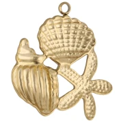 Pendentif étoile de mer et coquillages 22x20 mm - Acier inoxydable 304 Doré x1