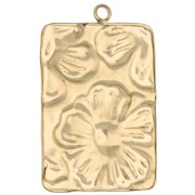 Pendentif rectangle 29x19 mm motif fleurs en relief - Acier inoxydable 304 Doré x1