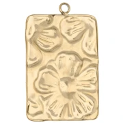 Pendentif rectangle 29x19 mm motif fleurs en relief - Acier inoxydable 304 Doré x1