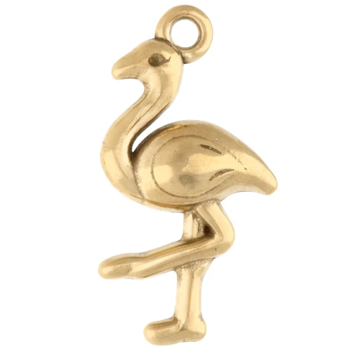 Breloque flamant rose 19x10 mm - Acier inoxydable 304 Doré x1