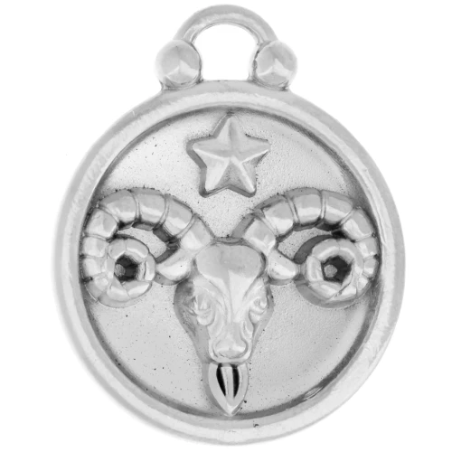 Breloque ronde réversible 17 mm signe du zodiaque Bélier - Acier inox 304 x1