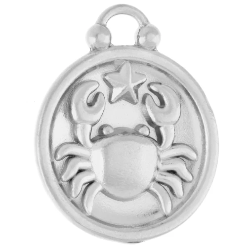 Breloque ronde réversible 17 mm signe du zodiaque Cancer - Acier inox 304 x1