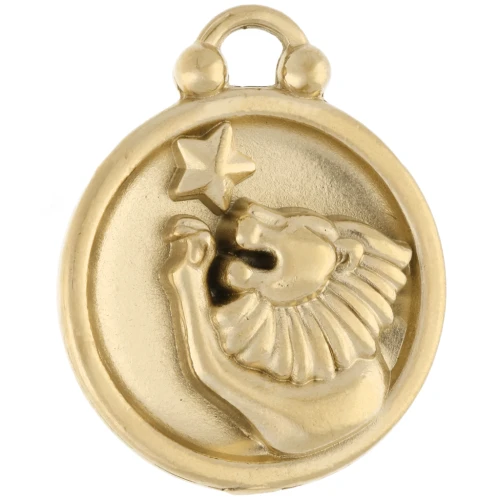 Breloque ronde réversible 17 mm signe du zodiaque Lion - Acier inox 304 Doré x1