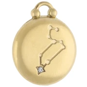 Breloque ronde réversible 17 mm signe du zodiaque Lion - Acier inox 304 Doré x1