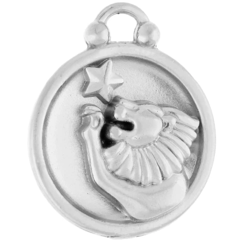 Breloque ronde réversible 17 mm signe du zodiaque Lion - Acier inox 304 x1