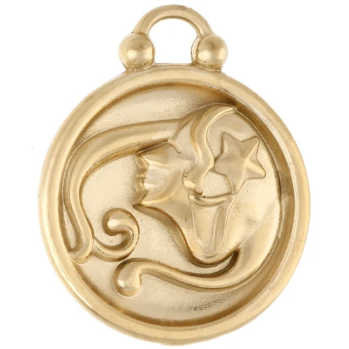 Breloque ronde réversible 17 mm signe du zodiaque Vierge - Acier inox 304 Doré x1