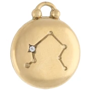 Breloque ronde réversible 17 mm signe du zodiaque Balance - Acier inox 304 Doré x1