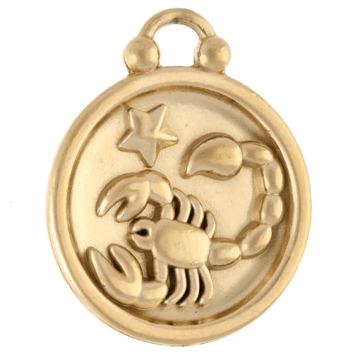 Breloque ronde réversible 17 mm signe du zodiaque Scorpion - Acier inox 304 Doré