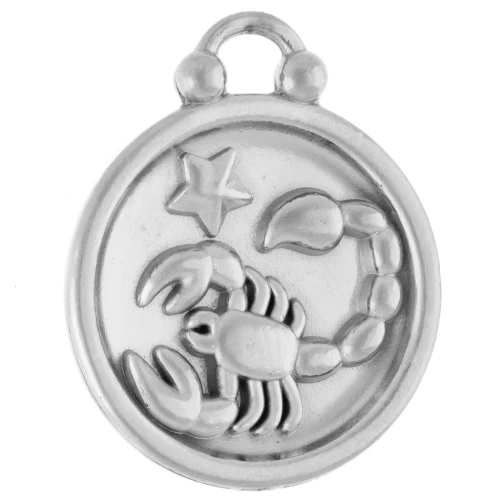 Breloque ronde réversible 17 mm signe du zodiaque Scorpion - Acier inox 304 x1