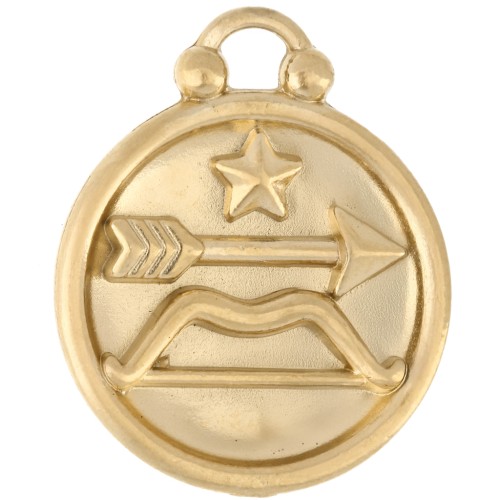 Breloque ronde réversible 17 mm signe du zodiaque Sagittaire - Acier inox 304 Doré