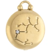 Breloque ronde réversible 17 mm signe du zodiaque Sagittaire - Acier inox 304 Doré