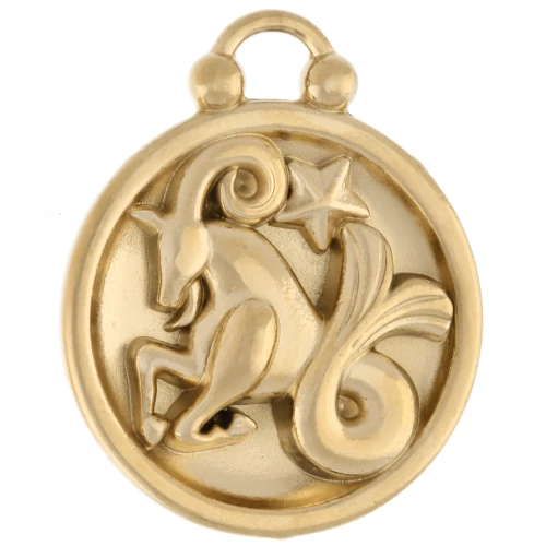 Breloque ronde réversible 17 mm signe du zodiaque Capricorne - Acier inox 304 Doré