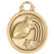 Doré - Or 18K - 750/1000 - Breloque ronde réversible 17 mm signe du zodiaque Verseau - Acier inox 304 Doré x1 Breloque ronde réversible 17 mm signe du zodiaque Verseau - Acier inox 304 Doré x1