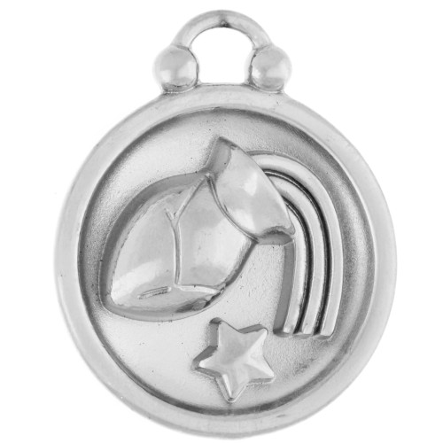 Breloque ronde réversible 17 mm signe du zodiaque Verseau - Acier inox 304 x1