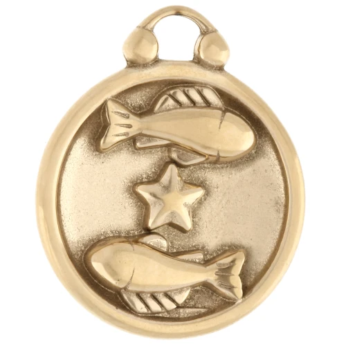 Breloque ronde réversible 17 mm signe du zodiaque Poisson - Acier inox 304 Doré x1