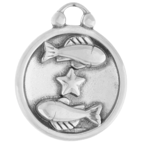 Breloque ronde réversible 17 mm signe du zodiaque Poisson - Acier inox 304 x1