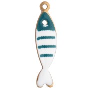 Breloque poisson rayé 18.5x5 mm en résine époxy - Acier inox 304 Doré - Pétrole x1