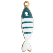 Breloque poisson rayé 18.5x5 mm en résine époxy - Acier inox 304 Doré - Pétrole x1