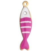Breloque poisson rayé 18.5x5 mm en résine époxy - Acier inox 304 Doré - Fuchsia x1