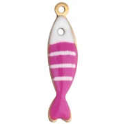 Breloque poisson rayé 18.5x5 mm en résine époxy - Acier inox 304 Doré - Fuchsia x1