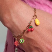 Breloque papaye 16x10 mm en résine époxy - Acier inox 304 Doré - Orange - Vert x1