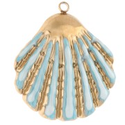 Pendentif coquillage 35.5x31 mm et résine époxy - Acier inox 304 Doré - Bleu ciel|raw }}
