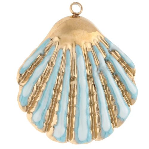 Pendentif coquillage 35.5x31 mm et résine époxy - Acier inox 304 Doré - Bleu ciel