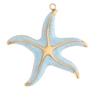 Pendentif étoile de mer 32.5x35 mm résine époxy - Acier inox 304 Doré - Bleu ciel