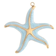 Pendentif étoile de mer 32.5x35 mm résine époxy - Acier inox 304 Doré - Bleu ciel
