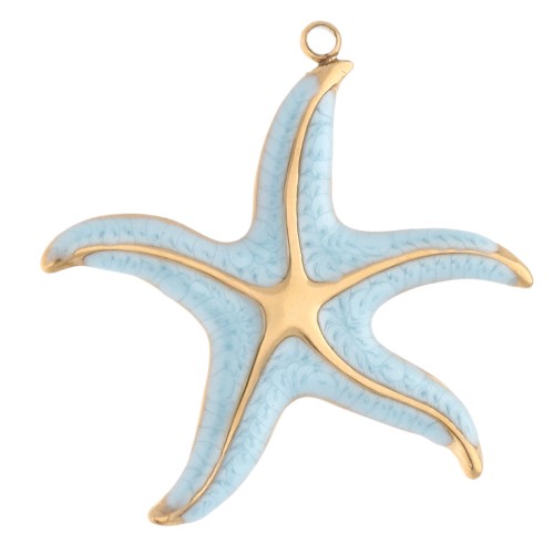 Pendentif étoile de mer 32.5x35 mm résine époxy - Acier inox 304 Doré - Bleu ciel