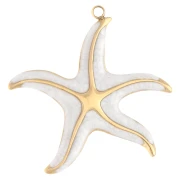 Pendentif étoile de mer 32.5x35 mm avec résine époxy - Acier inox 304 Doré - Blanc