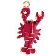 Pendentif homard 22x10 mm avec résine époxy - Acier inoxydable 304 Doré - Rouge x1
