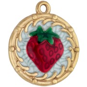 Pendentif rond 20 mm motif fraise avec résine époxy - Acier inox 304 Doré - Rouge|raw }}